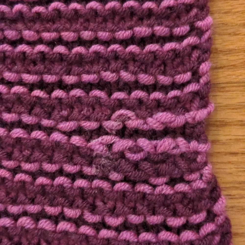 Hand Knit Plum and Fuschia Wool Acrylic Blend Blanket Scarf With FRINGE - Picture 6 of 8